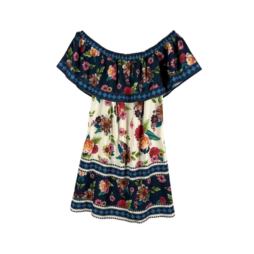 Blue Rain Francesa's Womens S Dress White Floral Off Shoulder Ruffle Boho Summer